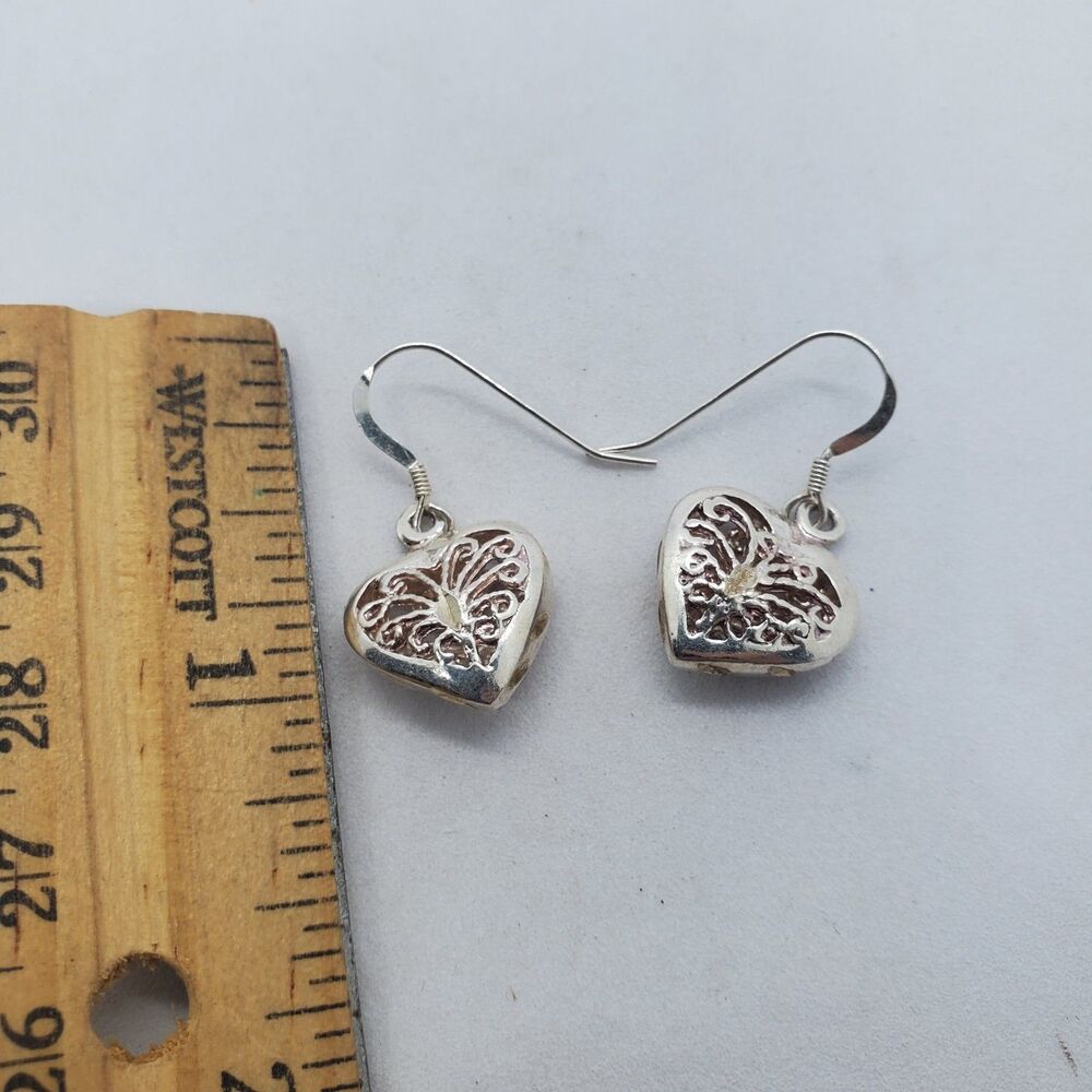 Sterling Silver Heart Dangle Earrings 925